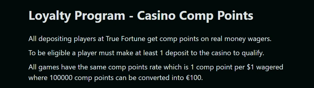 VIP Status at True Fortune Casino